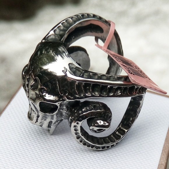 Stainless Steel Ram Skull Ring - Picture 3 of 3
